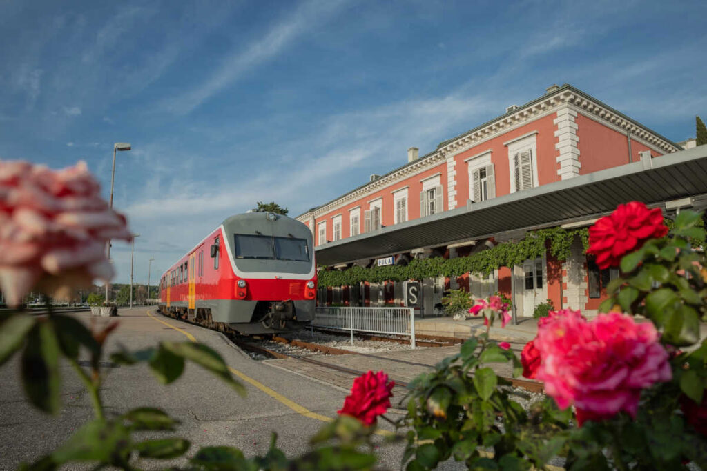 Train in front of accommodation