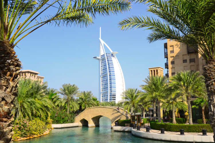 Burj Al Arab palm trees and canal