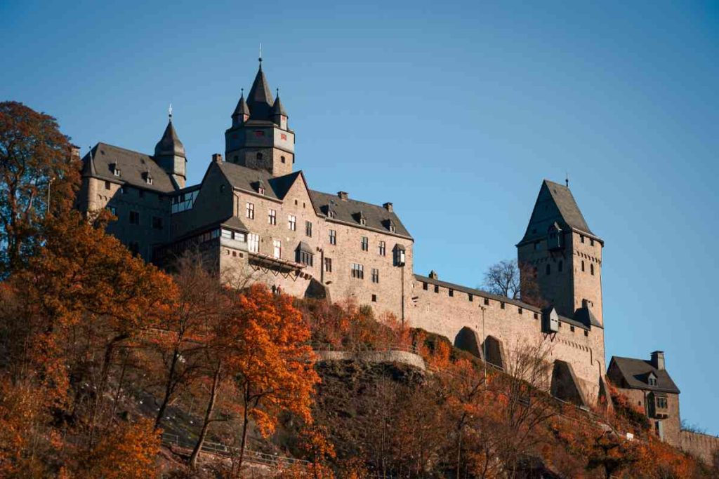 View of the Burg Altena, Germany on top of the side of a hill.